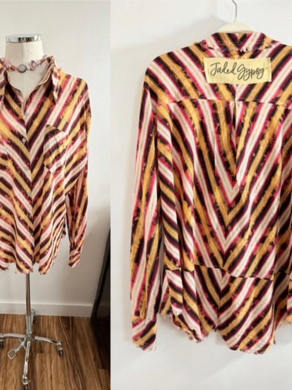 Jaded Gypsy Fade Away Chevron Button-Down Shirt Sz S/M